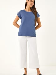 Roman Blue Plain Stretch Cotton Jersey T-Shirt - Image 2 of 5