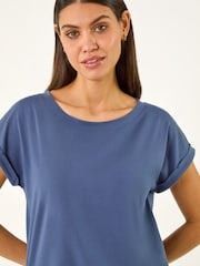 Roman Blue Plain Stretch Cotton Jersey T-Shirt - Image 4 of 5