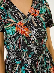 Roman Black Leaf Print V-Neck Tiered Midi Dress - Image 5 of 5