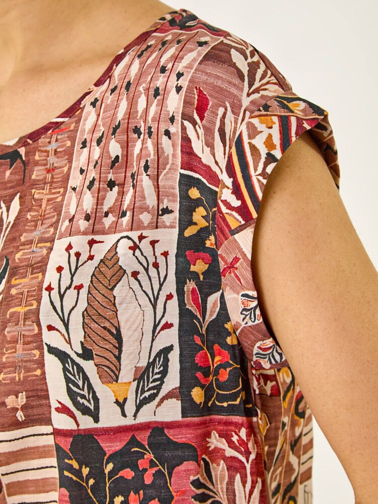 Roman Brown Patchwork Print Shell Top - Image 5 of 5