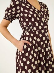Roman Brown Spot Print Button Midi Dress - Image 5 of 5