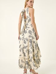 Roman White Floral Jacquard Halter Dress - Image 2 of 5