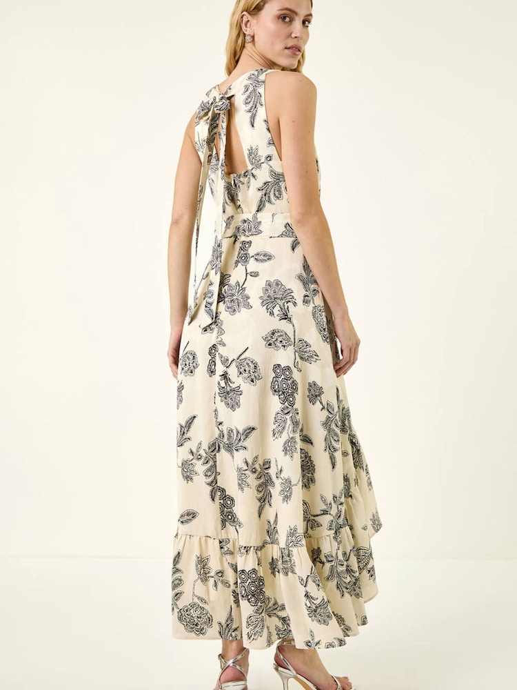 Roman White Floral Jacquard Halter Dress - Image 2 of 5 Roman White Floral Jacquard Halter Dress - Image 2 of 5