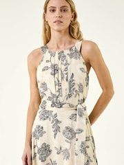 Roman White Floral Jacquard Halter Dress - Image 3 of 5