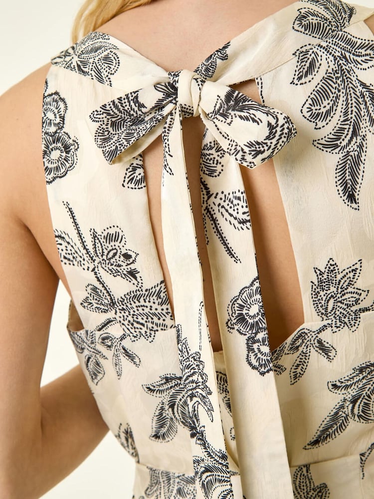 Roman White Floral Jacquard Halter Dress - Image 5 of 5 Roman White Floral Jacquard Halter Dress - Image 5 of 5