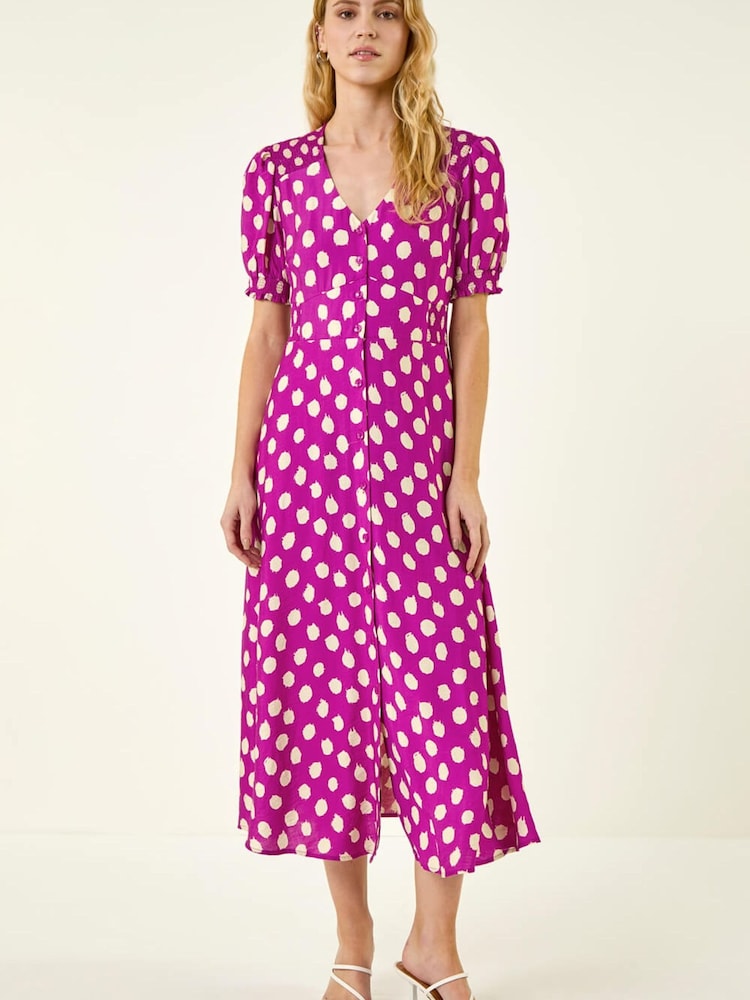 Roman Spot Print Button Midi Dress - Image 2 of 5