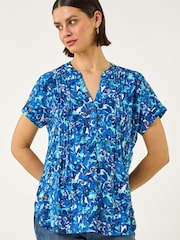 Roman Floral Print Pintuck Stretch Shirt - Afbeelding 1 van 5