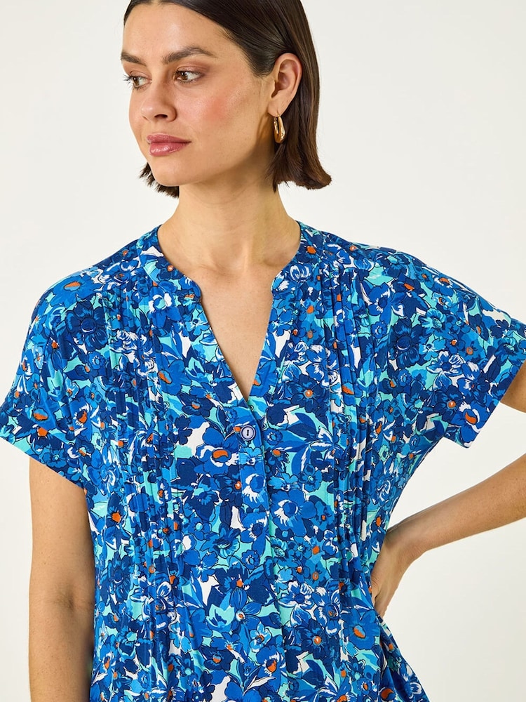 Roman Floral Print Pintuck Stretch Shirt - Afbeelding 2 van 5