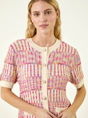 Roman Pink Spacedye Button Knitted Cardigan - Image 4 of 5