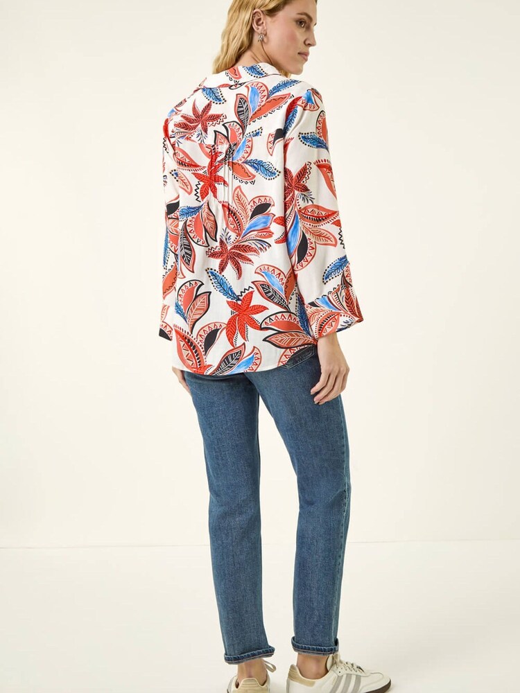 Roman Orange Leaf Print Pintuck Top - Image 2 of 5