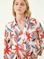 Roman Orange Leaf Print Pintuck Top - Image 4 of 5