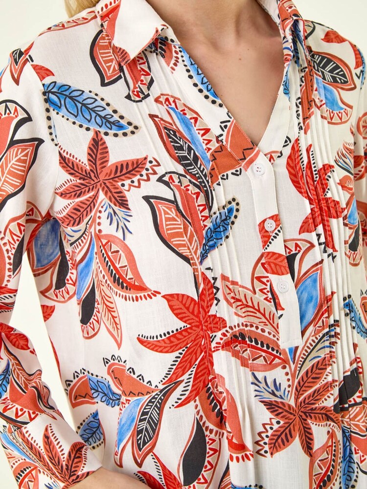 Roman Orange Leaf Print Pintuck Top - Image 5 of 5