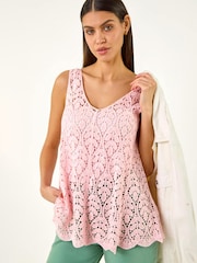 Roman Pink Crochet Knit Vest Top - Image 2 of 6
