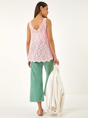 Roman Pink Crochet Knit Vest Top - Image 4 of 6