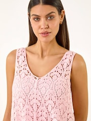 Roman Pink Crochet Knit Vest Top - Image 5 of 6