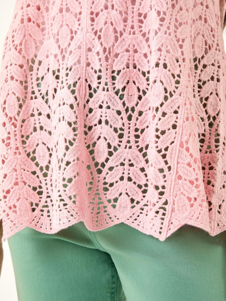 Roman Pink Crochet Knit Vest Top - Image 6 of 6