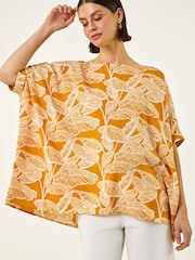 Roman Yellow Leaf Print Buttoned Back Top - Image 1 of 5