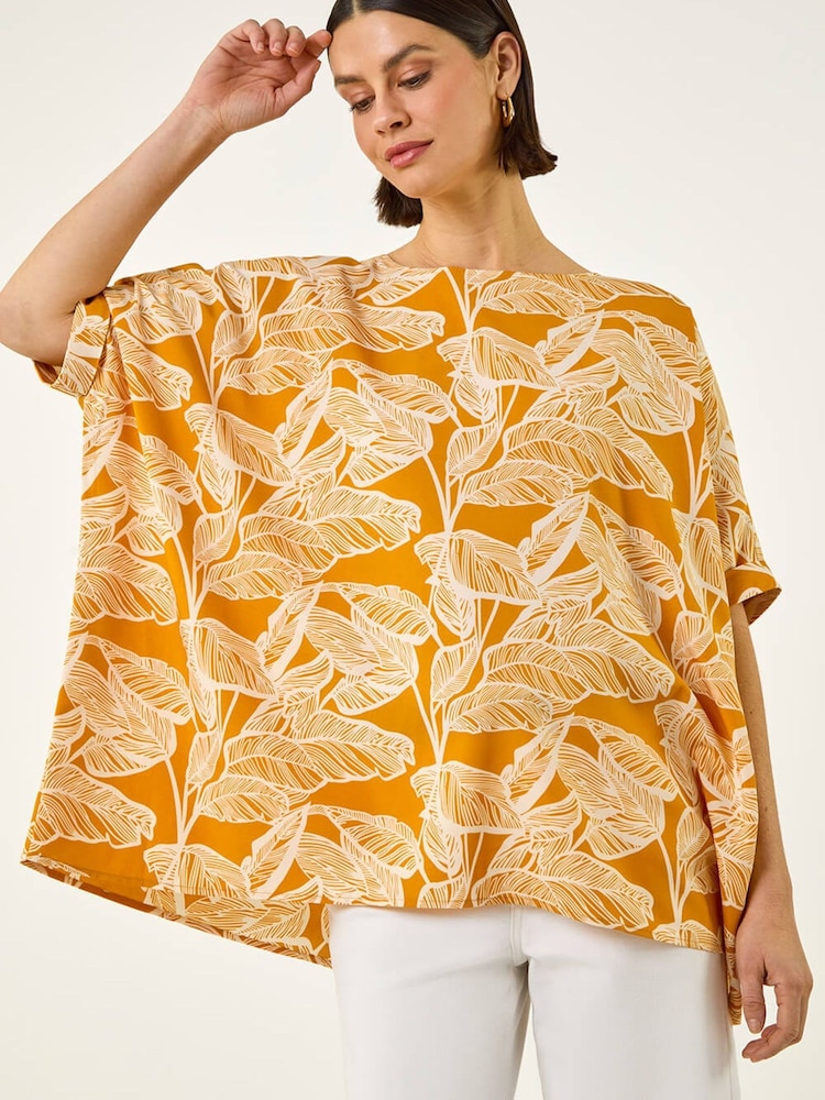 Roman Yellow Leaf Print Buttoned Back Top - Image 1 of 5