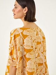 Roman Yellow Leaf Print Buttoned Back Top - Image 4 of 5