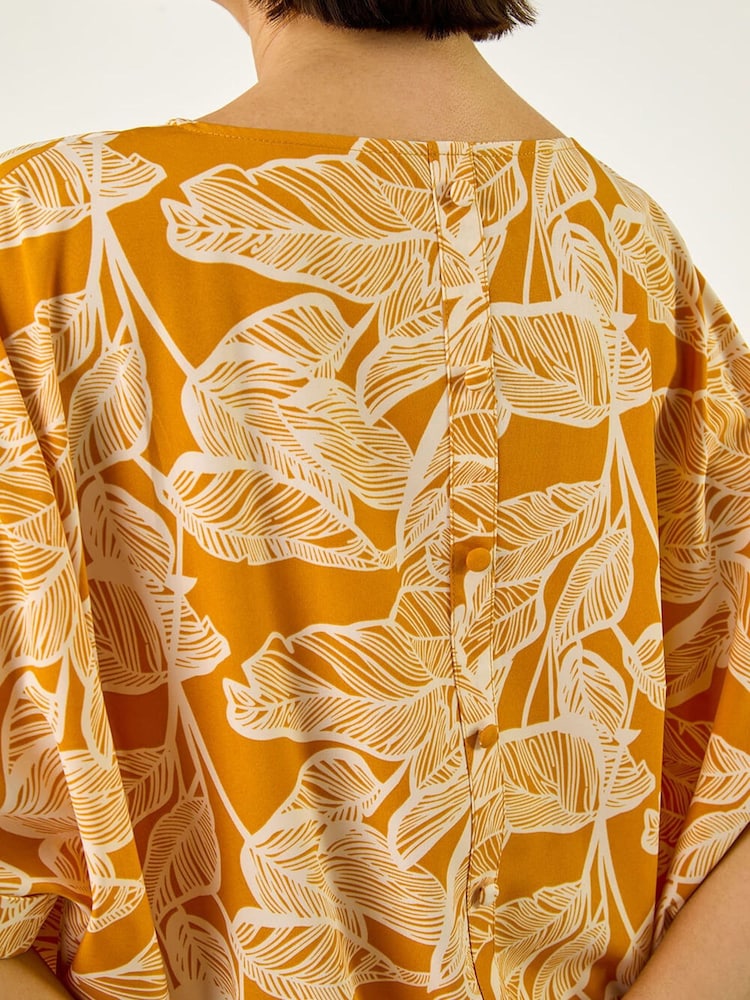 Roman Yellow Leaf Print Buttoned Back Top - Image 5 of 5