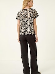Roman Black Floral Crochet Knit Top - Image 3 of 5