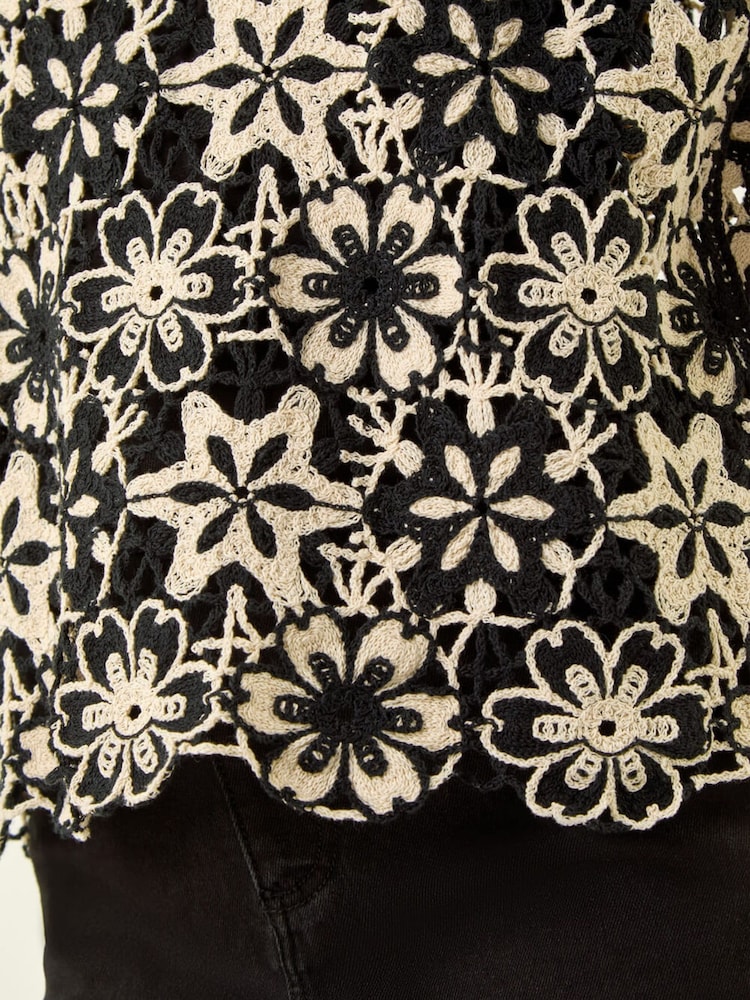 Roman Black Floral Crochet Knit Top - Image 5 of 5 Roman Black Floral Crochet Knit Top - Image 5 of 5