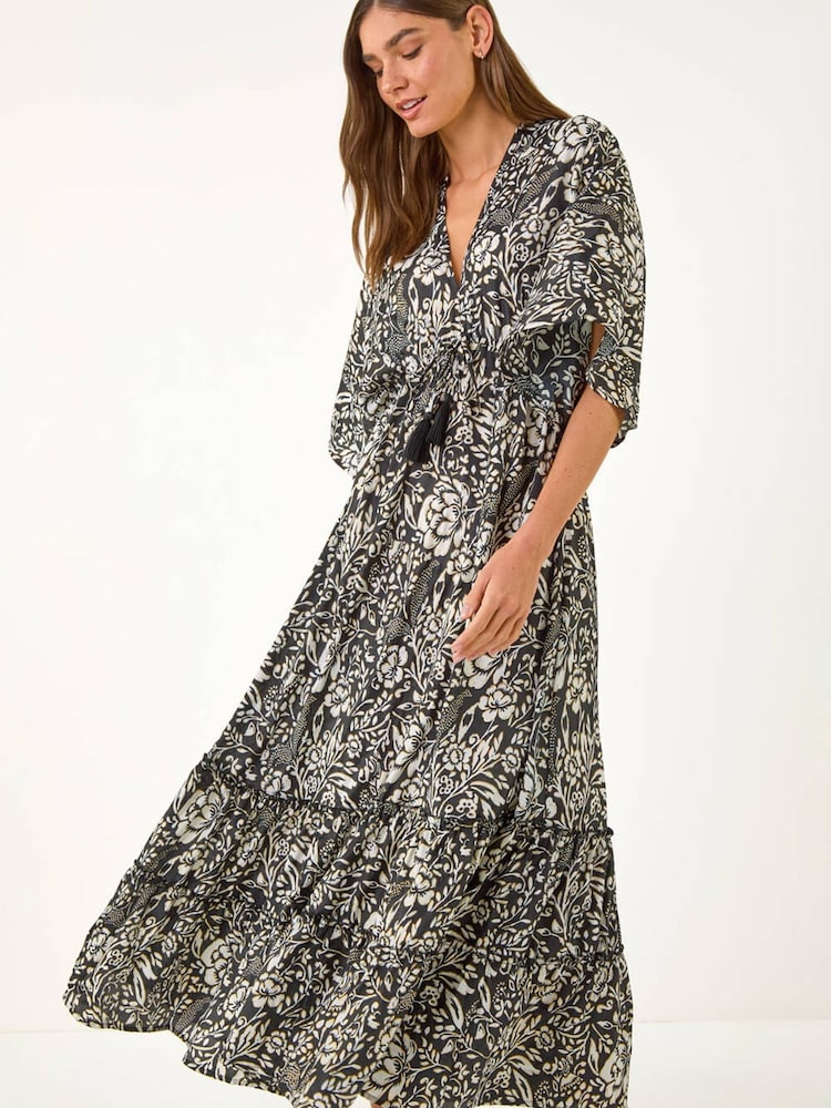 فستان بوهو ماكسي بياقة حرف V مورد بطبعة من Roman - Image 1 of 5