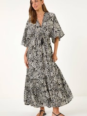 فستان بوهو ماكسي بياقة حرف V مورد بطبعة من Roman - Image 2 of 5