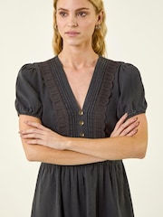 Roman Black Cotton Crochet Trim Dress - Image 4 of 5