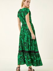 Roman Tropical Leaf Print V-Neck Midi Dress - Image 2 of 5