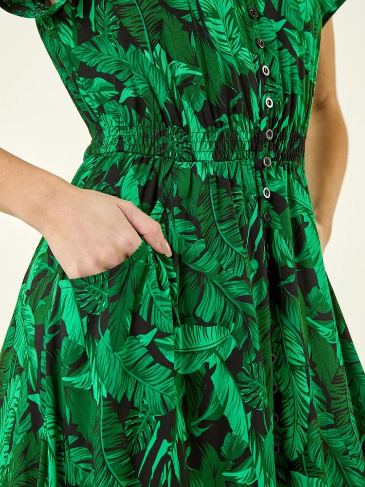 Roman Tropical Leaf Print V-Neck Midi Dress - Image 5 of 5 Roman Tropical Leaf Print V-Neck Midi Dress - Image 5 of 5