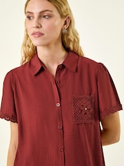 Roman Rust Red Crochet Pocket Button Shirt - Image 1 of 5