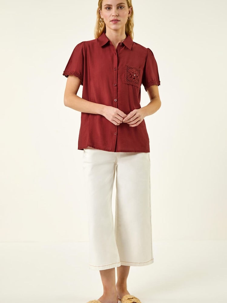 Roman Rust Red Crochet Pocket Button Shirt - Image 2 of 5