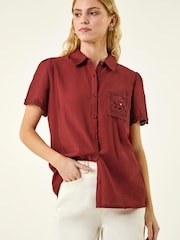 Roman Rust Red Crochet Pocket Button Shirt - Image 4 of 5