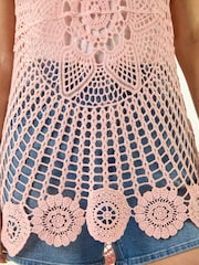 Roman Pink Longline Crochet Knit Vest - Image 5 of 5