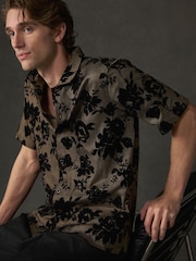 Black/Gold Floral Texture Jersey Short Sleeve Shirt - Image 1 of 9