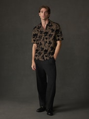 Black/Gold Floral Texture Jersey Short Sleeve Shirt - Image 2 of 9