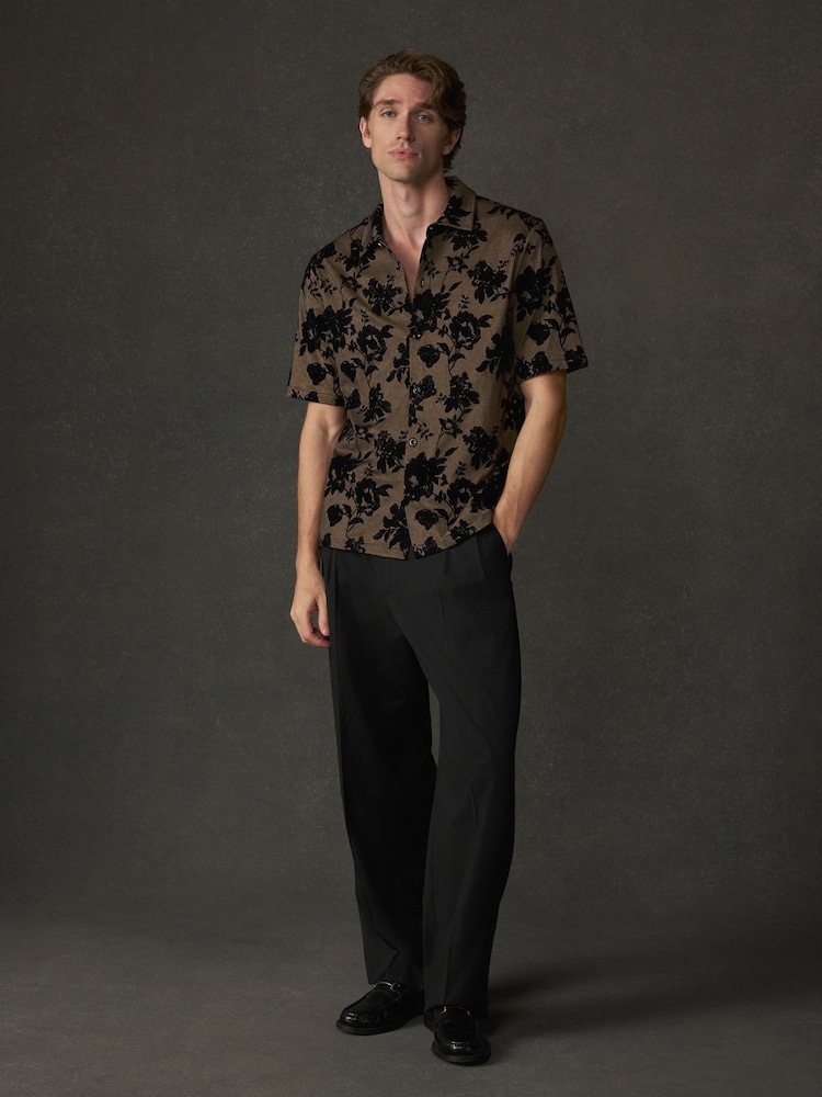 Black/Gold Floral Texture Jersey Short Sleeve Shirt - Image 2 of 9