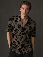 Black/Gold Floral Texture Jersey Short Sleeve Shirt - Image 5 of 9