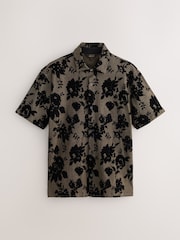 Black/Gold Floral Texture Jersey Short Sleeve Shirt - Image 6 of 9