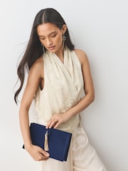 Navy Velvet Tassel Clutch - Image 1 of 8