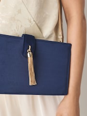 Navy Velvet Tassel Clutch - Image 3 of 8