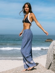 Chelsea Peers Chambray Cotton Scallop Edge Wide Leg Trousers - Image 4 of 5