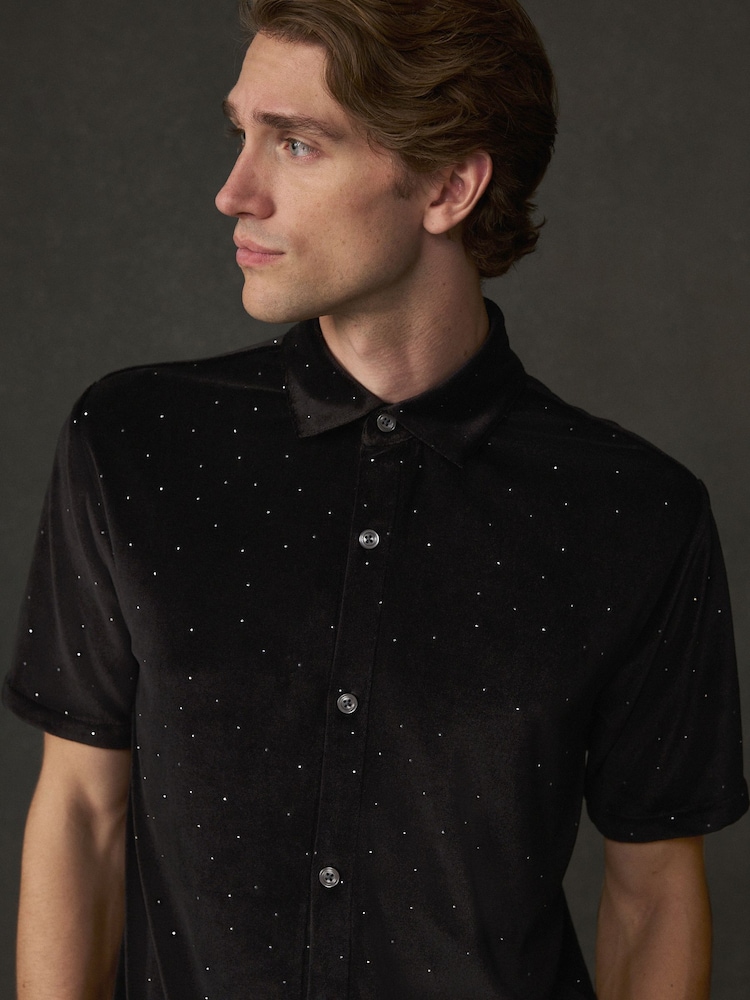 Black Velvet Jersey Short Sleeve Shirt - Image 1 of 8 Black Velvet Jersey Short Sleeve Shirt - Image 1 of 8