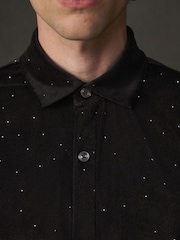 Black Velvet Jersey Short Sleeve Shirt - Image 5 of 8