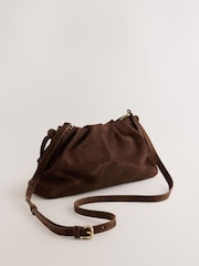 Chocolate Brown Suede Ruched Clutch Bag - Image 1 of 6