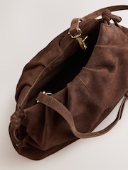 Chocolate Brown Suede Ruched Clutch Bag - Image 11 of 11