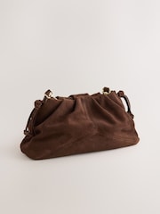 Chocolate Brown Suede Ruched Clutch Bag - Image 2 of 6