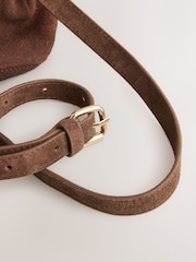 Chocolate Brown Suede Ruched Clutch Bag - Image 3 of 6