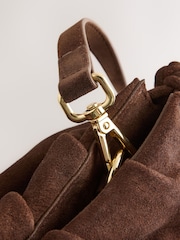 Chocolate Brown Suede Ruched Clutch Bag - Image 4 of 6